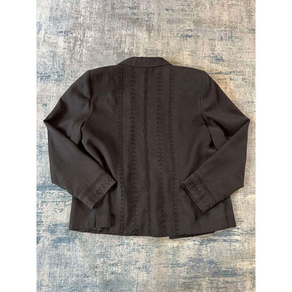 Vintage Blue Ice Black Faux Micro Suede Embroidered Open Front Blazer Size 8 - Picture 7 of 12